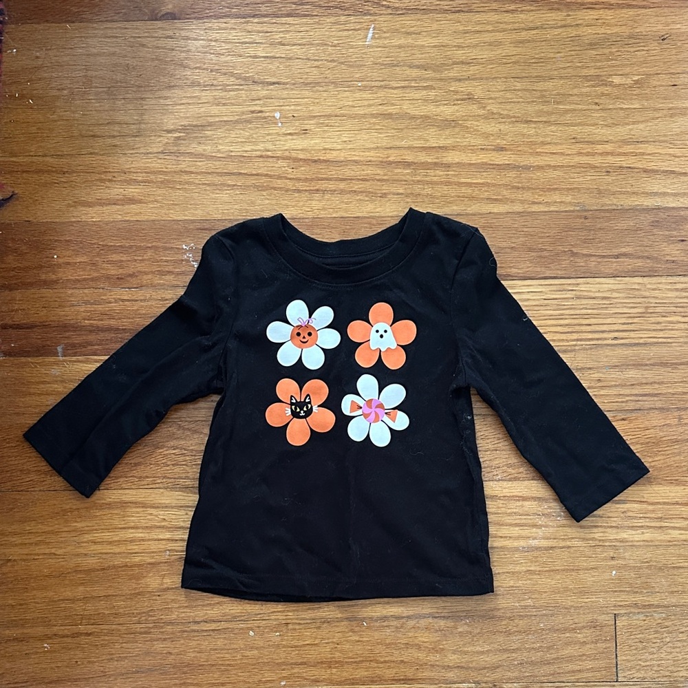 Cat & Jack Black Long Sleeve Tee with Orange and White Flowers